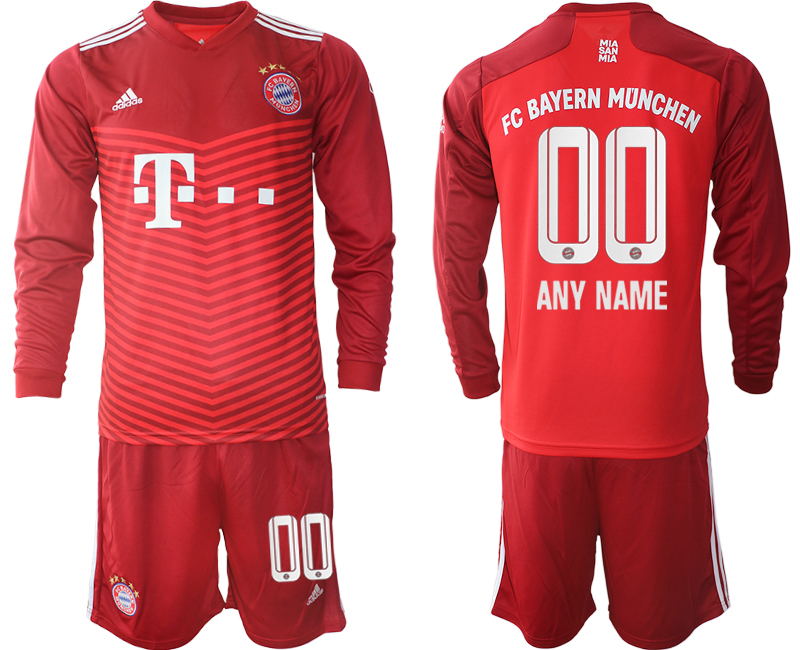 Men 2021-2022 Club Bayern Munich home red Long Sleeve customized Soccer Jersey